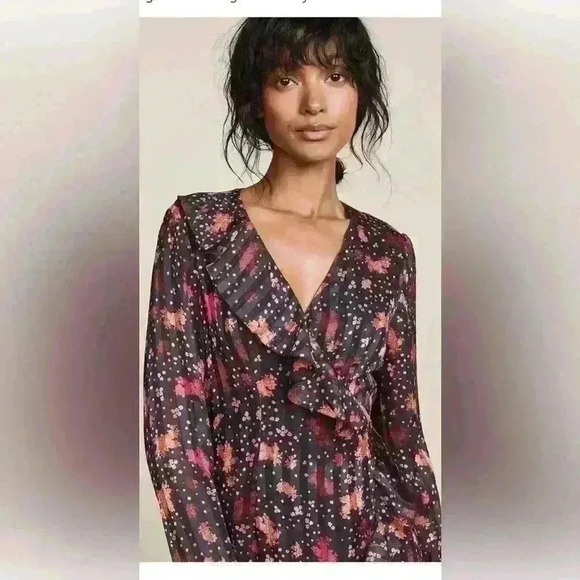 C/Meo Collective Long Sleeve Asymmetrical Floral Wrap Dress - Picture 4 of 16